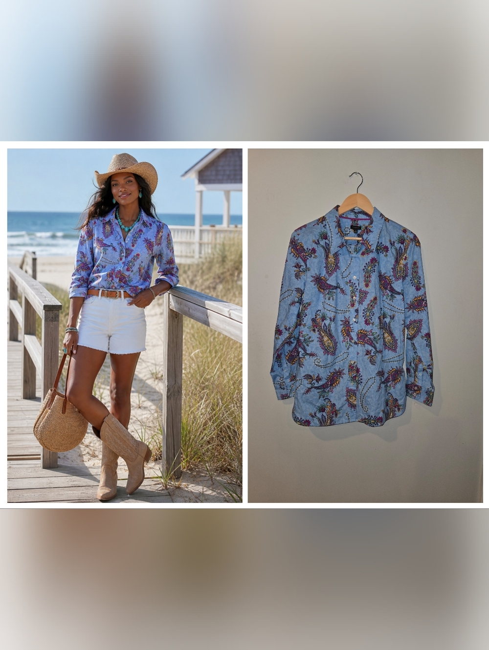 100% Cotton Paisley Button Down Shirt Women’s Large NWT Talbots Coastal Cowgirl